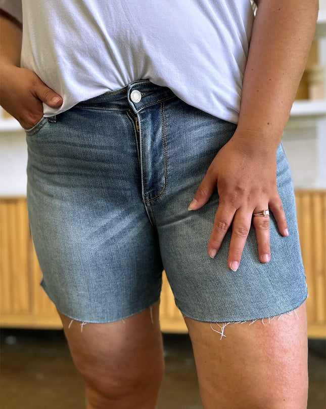 Judy Blue Full Size High Waist Raw Hem Denim Shorts