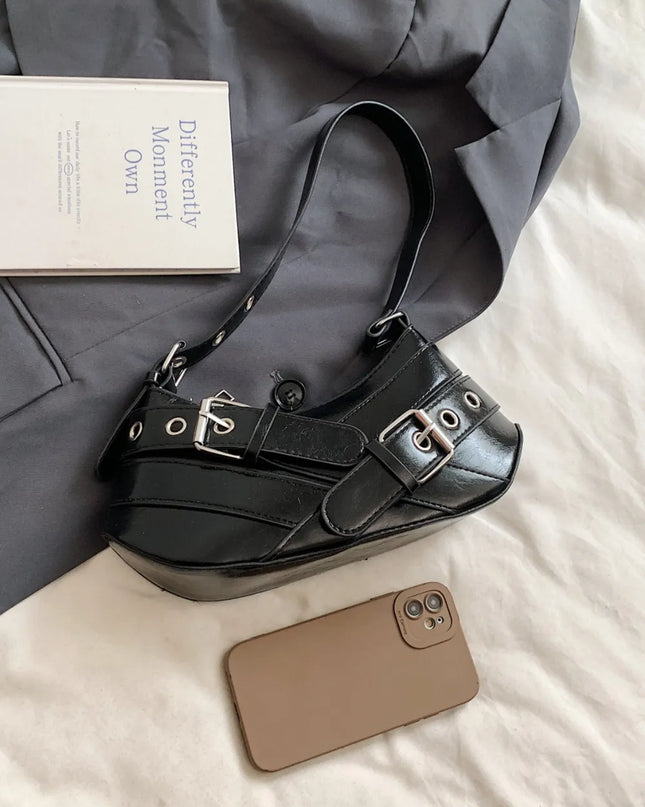 PU Leather Buckle Shoulder Bag 