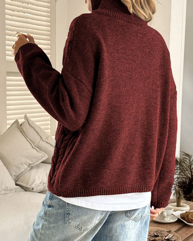 Zip Collar Cable-Knit Sweater