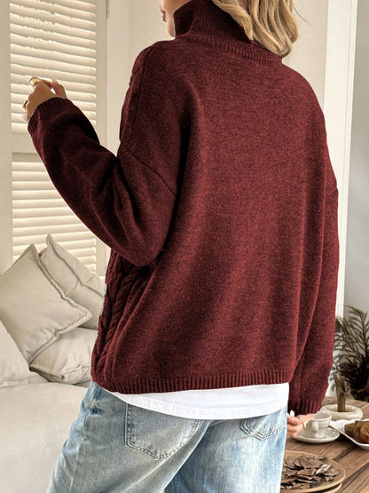 Zip Collar Cable-Knit Sweater