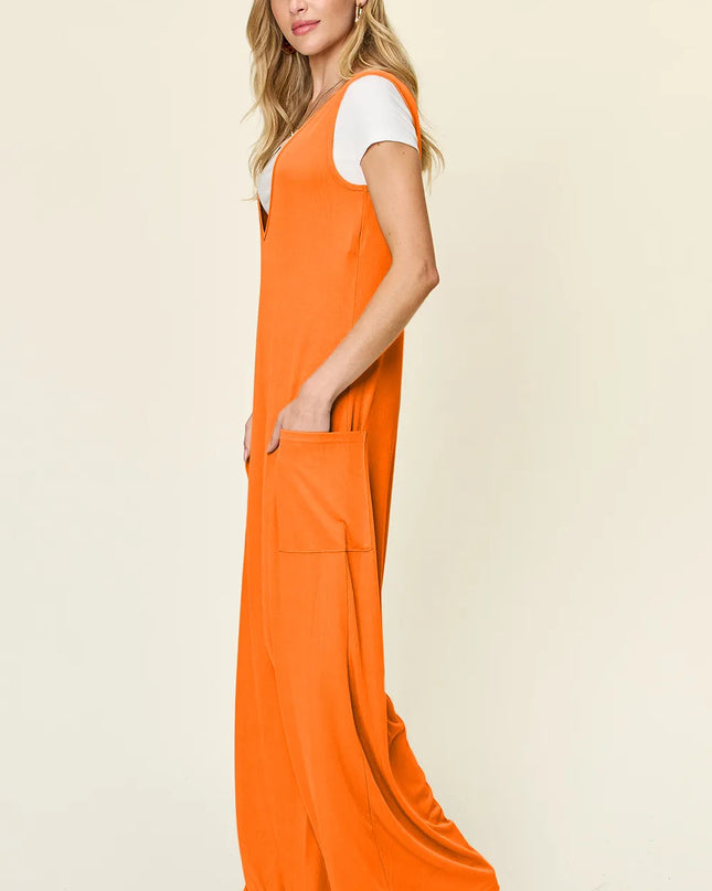 Double Take Full Size Sleeveless Wide Leg Jumpsuit with Pockets