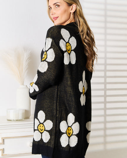 Perfee Floral Button Down Longline Cardigan