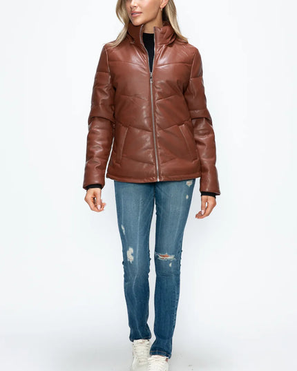 How Dare U Pocketed Zip Up Puffer Jacket with Removable Hood