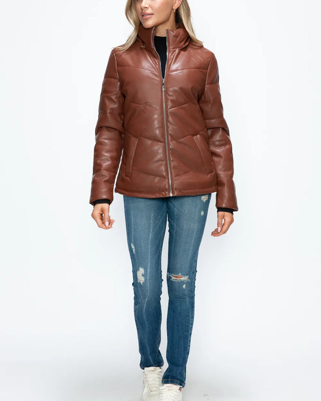 How Dare U Pocketed Zip Up Puffer Jacket with Removable Hood