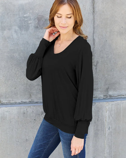 Basic Bae Full Size V-Neck Lantern Sleeve Top