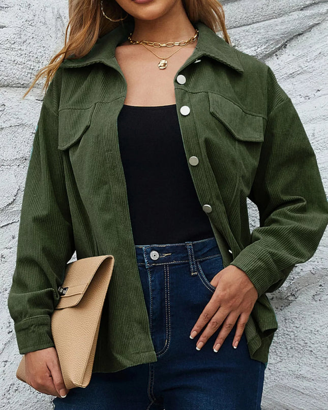 Corduroy Button-Down Shacket Black Forest