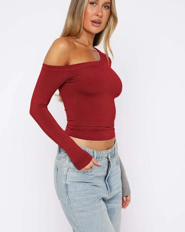 One Shoulder Long Sleeve Crop T-Shirt