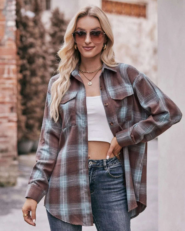 Plaid Button-Down Long Sleeve Shirt