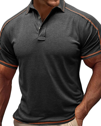 Men's Collared Neck Polo Shirt with Contrast Piping Dark Gray