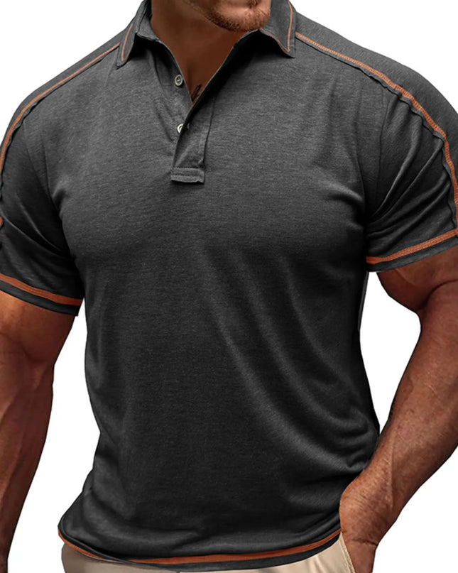 Men's Collared Neck Polo Shirt with Contrast Piping Dark Gray