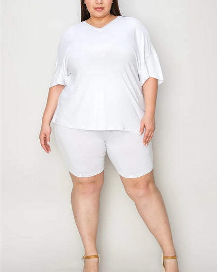 Basic Bae Bamboo Full Size V-Neck Drop Shoulder T-Shirt and Shorts Set