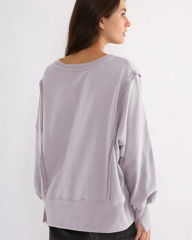 Exposed Seam High-Low Long Sleeve Sweatshirt