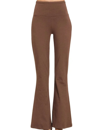 Zenana Wide Waistband Yoga Flare Pants BROWN