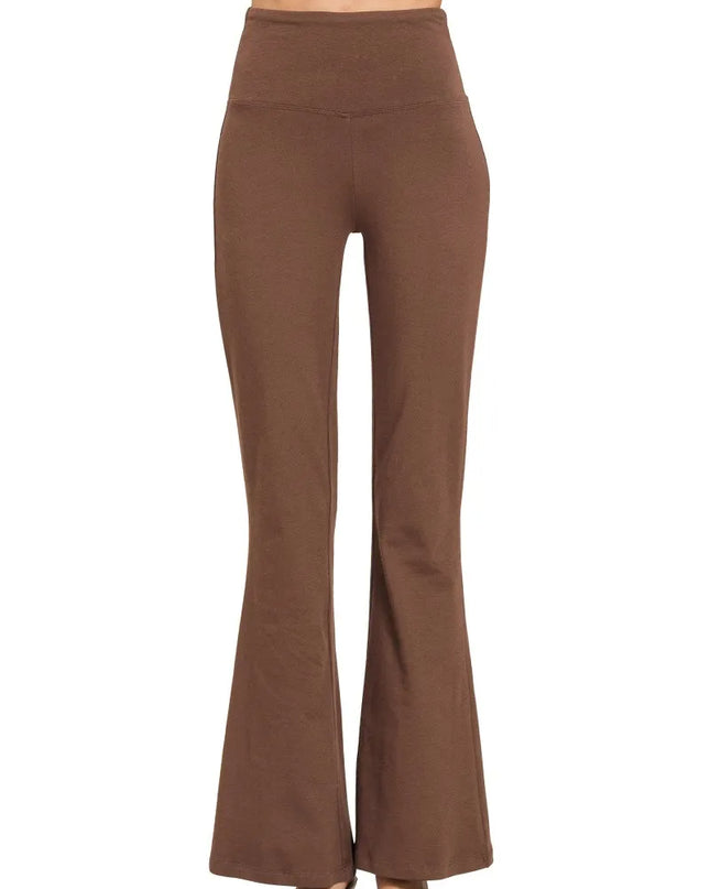 Zenana Wide Waistband Yoga Flare Pants BROWN