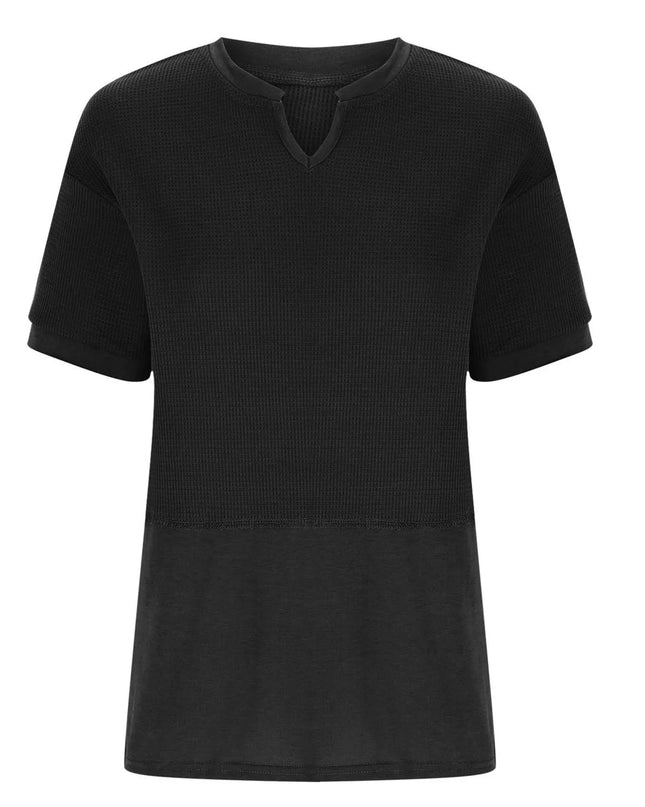 Texture Notched Short Neck T-Shirt