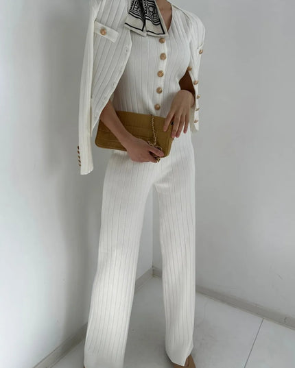 V-Neck Tank, Cardigan and Pants Three-Piece Sweater Set