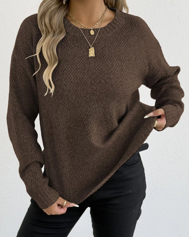 Textured Knit Relaxed Fit Round Neck Sweater
