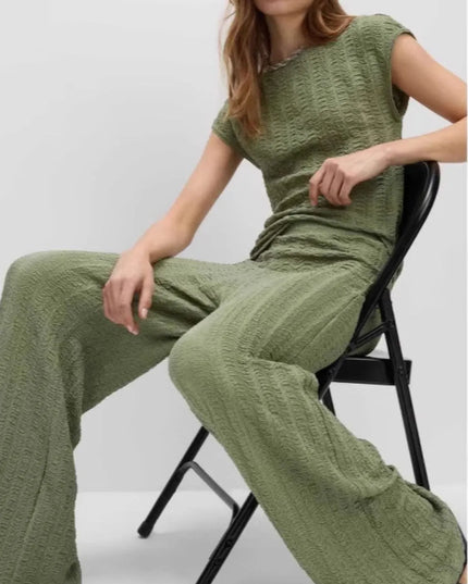 Round Neck Cap Sleeve Top and Pants Set Set