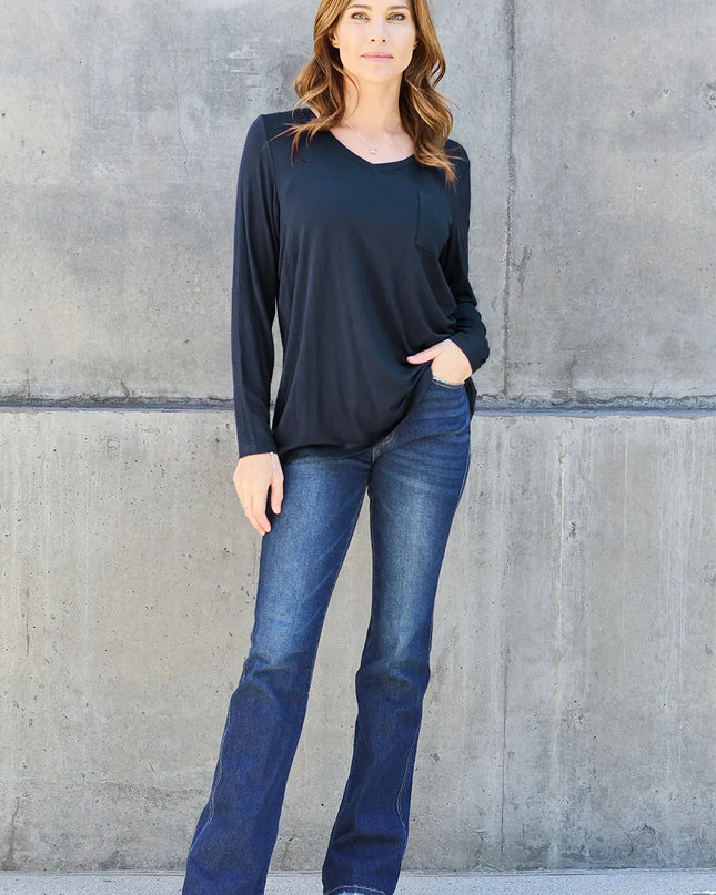 Basic Bae Full Size V-Neck Long Sleeve Top