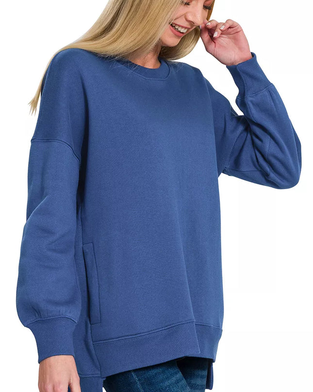 Zenana Fleece Hi-low Boyfriend Sweatshirts with Pockets