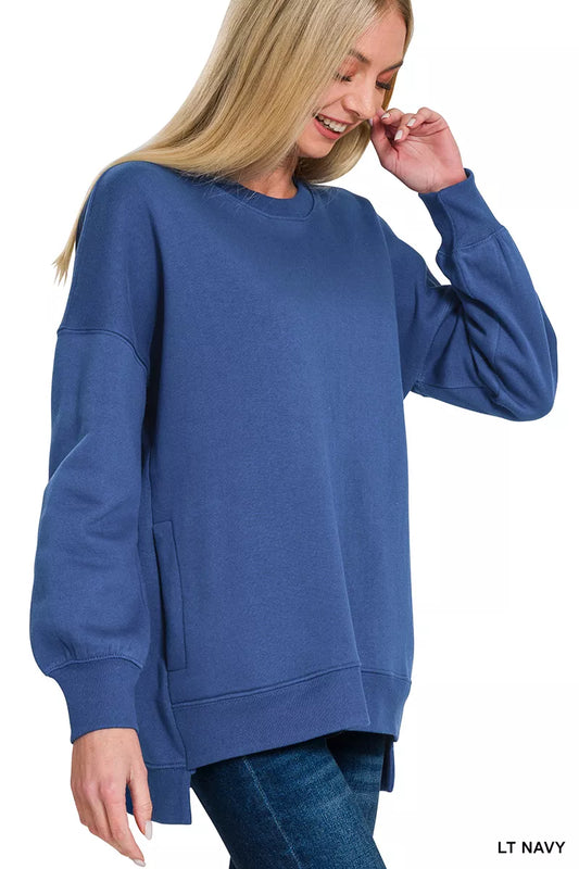 Zenana Fleece Hi-low Boyfriend Sweatshirts with Pockets