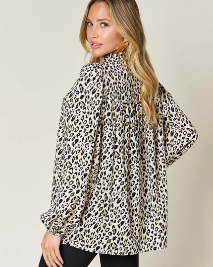 Double Take Full Size Leopard Long Sleeve Blouse