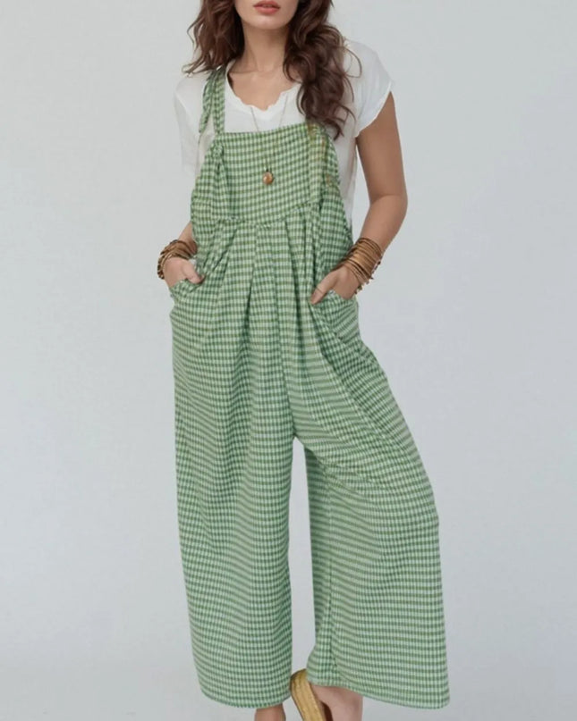Casual Gingham Wide Leg Overalls