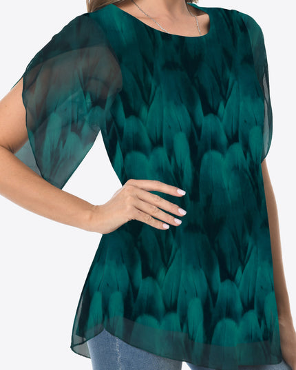 Printed Round Neck Curved Hem Blouse