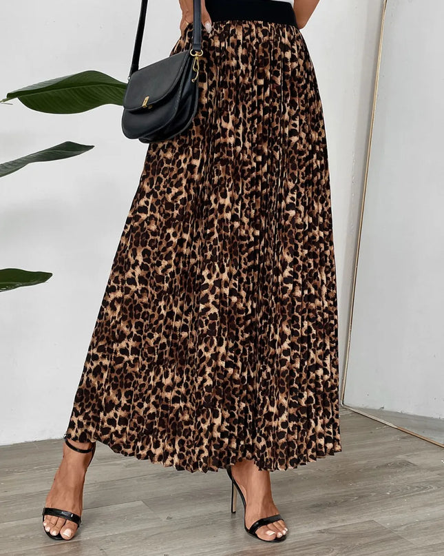 Perfee Pleated Leopard Maxi Skirt 