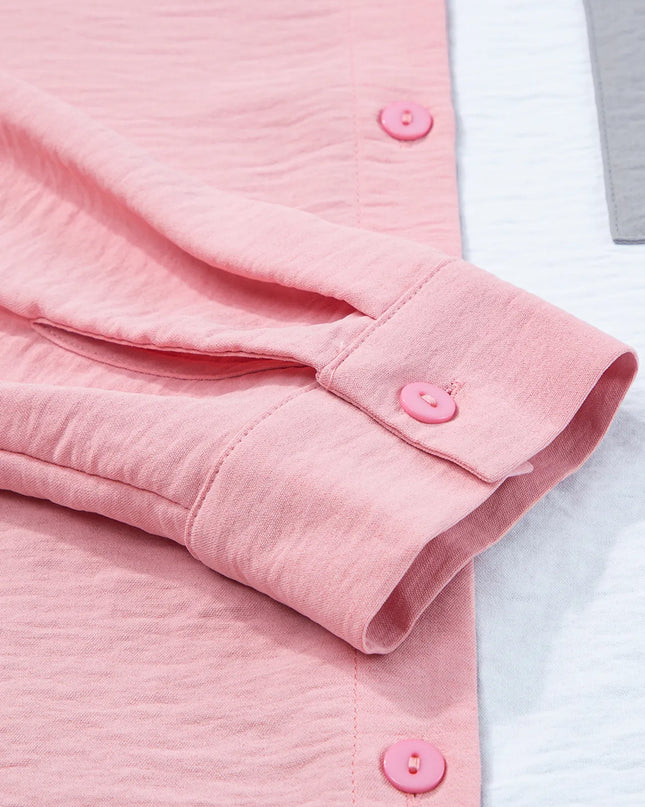 Color Block Oversized Button-Up Shirt with Chest Pocket 