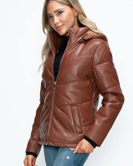 How Dare U Pocketed Zip Up Puffer Jacket with Removable Hood