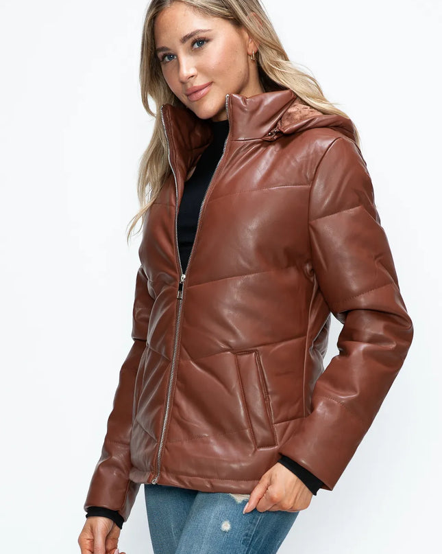 How Dare U Pocketed Zip Up Puffer Jacket with Removable Hood