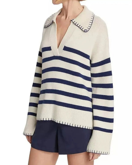 Striped Johnny Collar Sweater