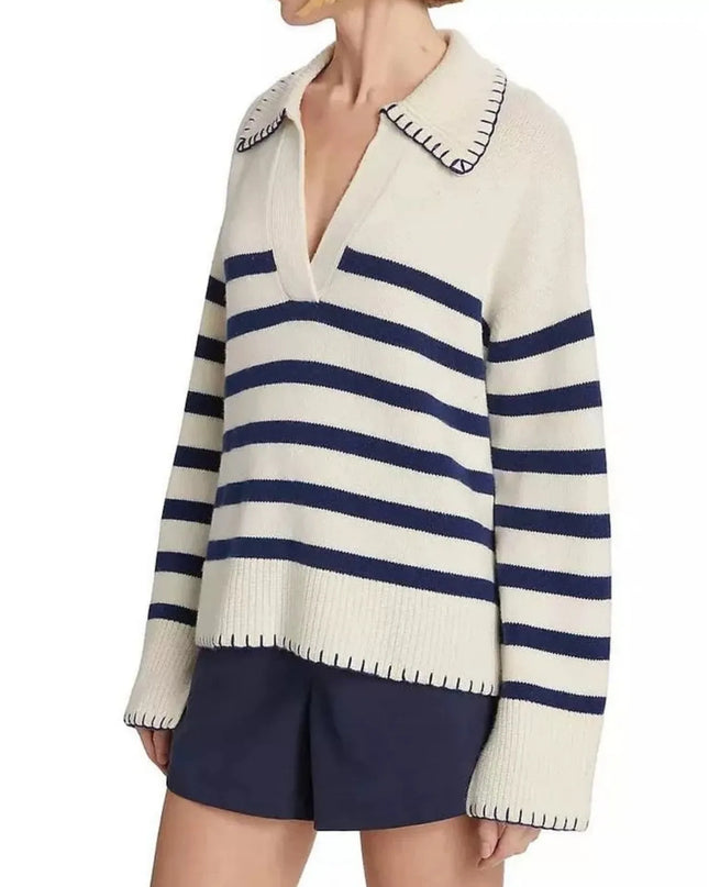 Striped Johnny Collar Sweater