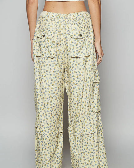 POL Floral Cargo Wide Leg Pants with Lace Drawstring