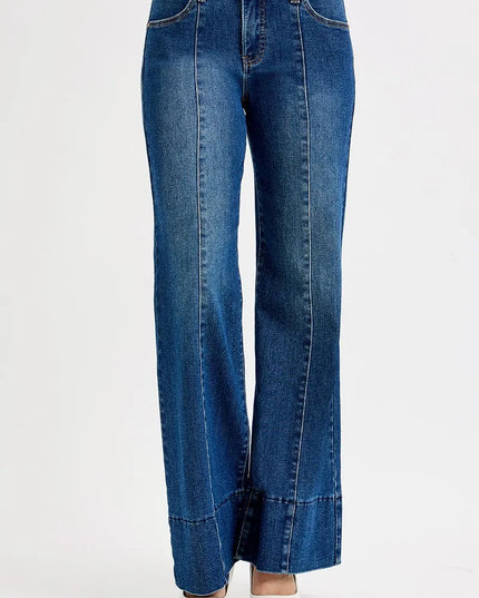 RISEN Full Size Tummy Control Mid Rise Ankle Wide Flare Jeans Plus Size