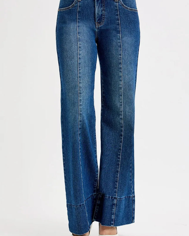 RISEN Full Size Tummy Control Mid Rise Ankle Wide Flare Jeans Plus Size