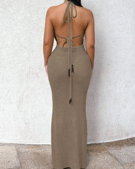 Halter Neck Maxi Bodycon Sweater Dress