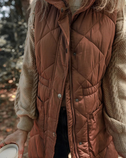 Pocketed Zipper and Button Vest Coat