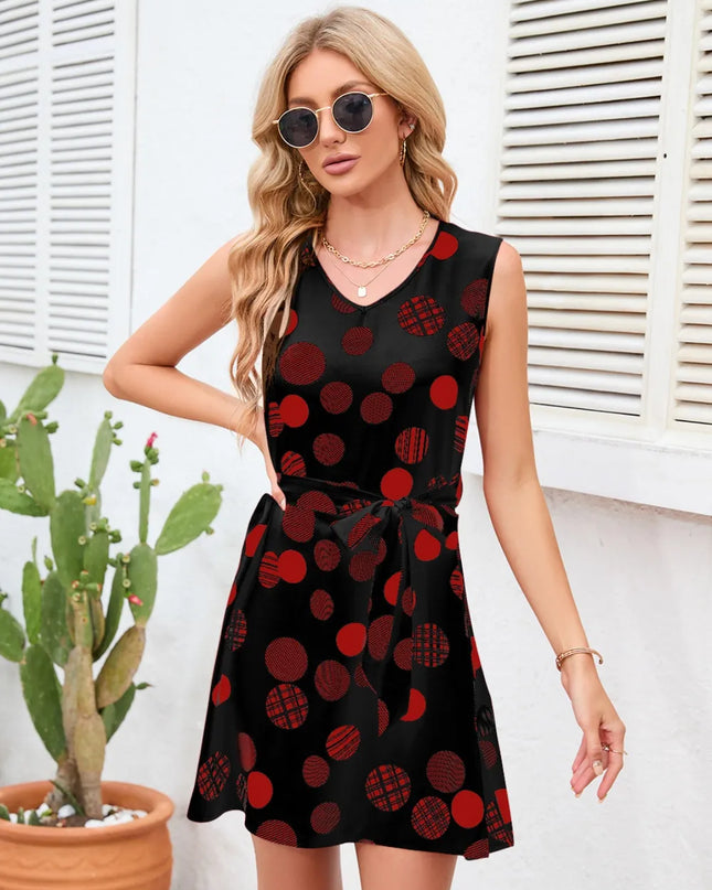 Tied Polka Dot V-Neck Dress