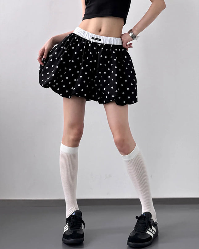 Polka Dot Bubble Shorts with Elastic Waistband