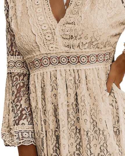 Lace V-Neck Three-Quarter Sleeve Dress