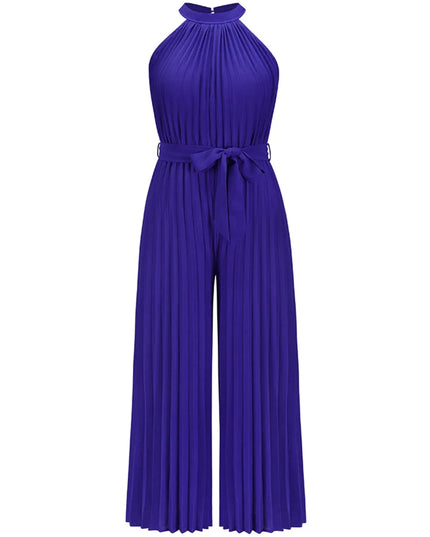 Cutout Tied Pleated Sleeveless Jumpsuit Dark Blue
