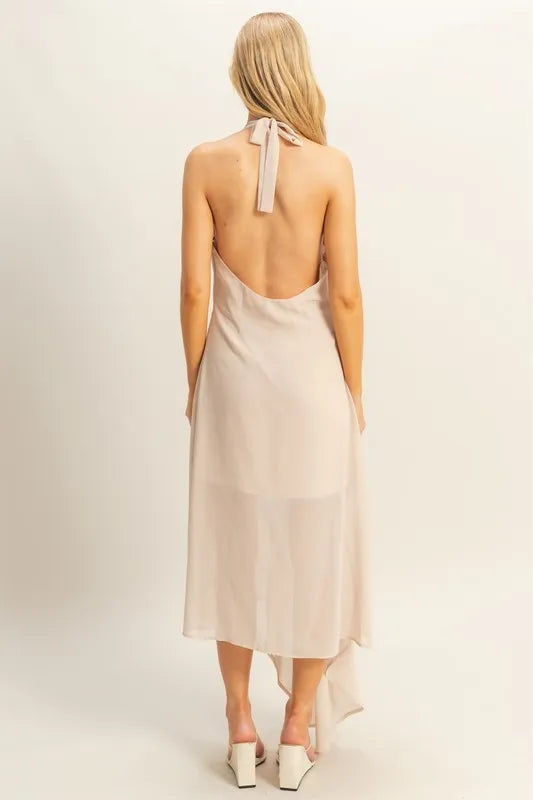 HYFVE Chiffon Halter Asymmetrical Hem Dress 
