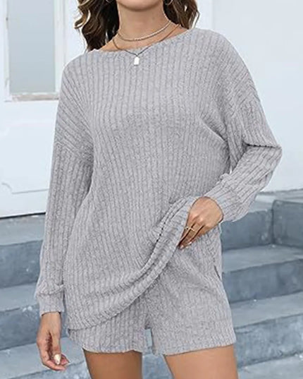 Round Neck Dropped Shoulder Top and Shorts Set