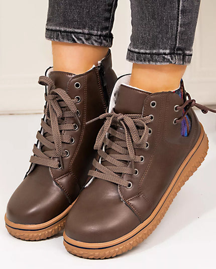 Round Toe Platform Boots Brown