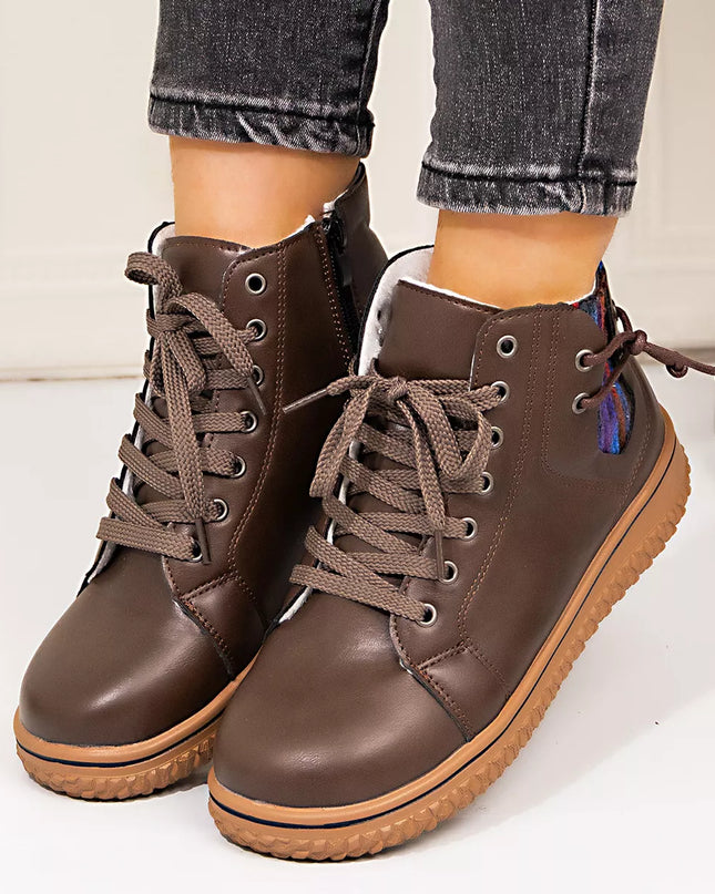 Round Toe Platform Boots Brown
