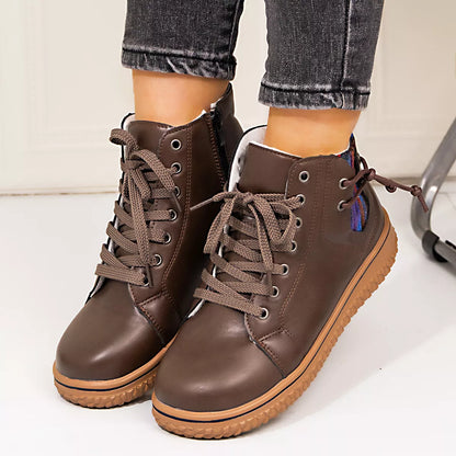 Round Toe Platform Boots Brown