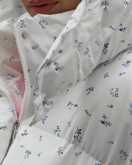 Floral Print Puffer Jacket with Hood