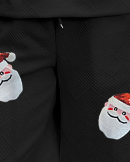 Santa Sequin Round Neck Top and Pants Set